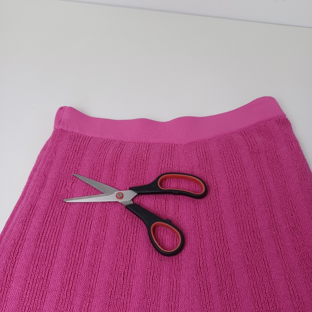 Ganni Ruffle Knit Midi Skirt Size M Women Preppy Linen Blend Pull On In Pink - Picture 10 of 15